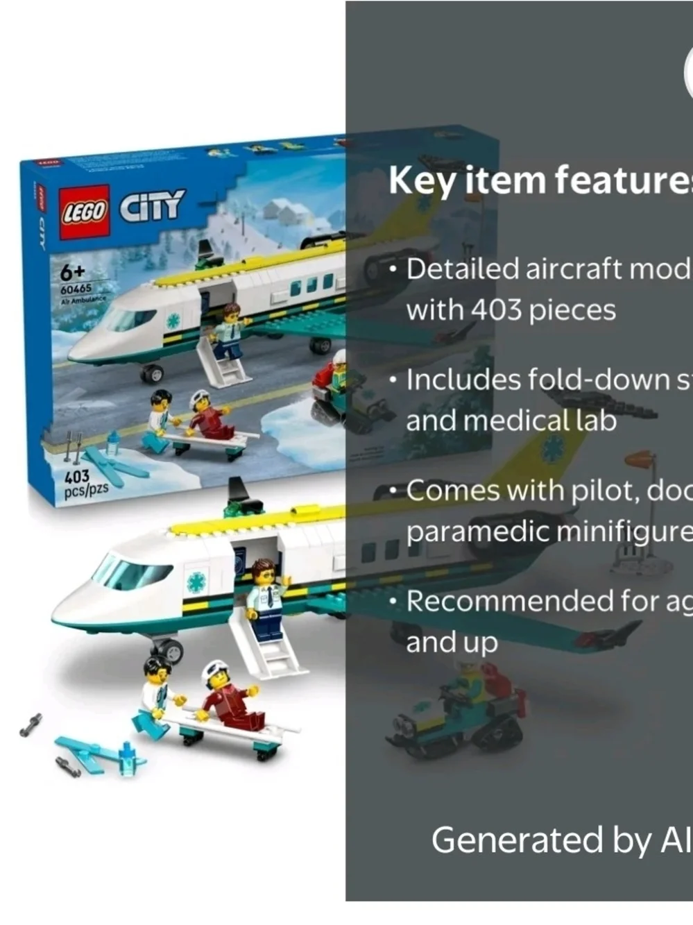 LEGO City Emergency Air Ambulance Airplane Building Toy for Kids - Pretend Play